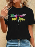 Women's T-Shirt Multicolored Watercolor Wings With Gentle Glow Dragonfly