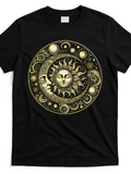 Men's T-Shirt Celestial Mandala With Shining Golden Sun Surrounded By Crescent Moon And Stars