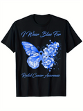 Men's T-Shirt I Wear Blue For Floral Butterfly With Awareness Ribbon And Blossoms