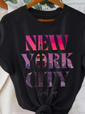 Women's T-Shirt Gradient Skyline Reflections With Night Lights Of New York City