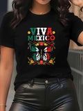 Women's T-Shirt Viva Mexico Monarch Butterfly With Colorful Festive Florals And Mexican Pattern
