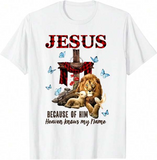 Men's T-Shirt Jesus Heaven Knows My Name With Resting Lion And Peaceful Lamb