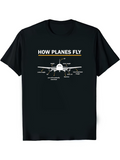 Men's T-Shirt How Planes Fly Detailed Diagram With Labeled Aircraft Parts Airplane
