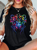 Women's T-Shirt Colorful Neon Snakes Encircling Vibrant Mystical Female Medusa Face