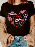 Women's T-Shirt Love Messages With Hearts Keys Envelopes Locks And Cupid Arrow Heart