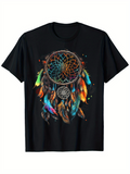 Men's T-Shirt Colorful Feathers Hanging Under Woven Thread Dreamcatcher
