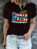 Women's T-Shirt Puerto Rico Vibrant Island Illustration With Flowers Palm Trees And Beaches