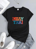 Women's T-Shirt Colorful Retro Block Letters With Multicolored Bold Text Muay Thai