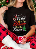 Women's T-Shirt Jesus Is The Reason For The Season Festive Christmas Tree With Snowflakes And Candy Cane Jesus