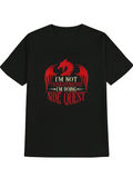 Men's T-Shirt Red Dragon Silhouette With Gaming Text Among Smoky Shadows Side Quest