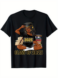 Men's T-Shirt Class Of 2025 Confident Graduate Sitting With Books And Cap