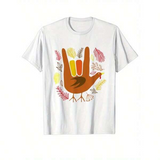Men's T-Shirt Colorful Autumn Leaves Surrounding Hand Turkey Illustration