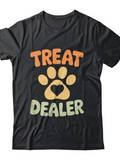 Men's T-Shirt Treat Dealer Playful Bold Text Over Paw Print Heart