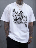 Men's T-Shirt Grunge Fire Poker Motifs With Bold Skull Under Flaming Cards
