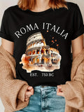 Women's T-Shirt Roma Italia Watercolor Colosseum With Warm Earth Tones And Historic Details Building