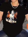 Women's T-Shirt Wild Prairie Horses Running Across Dusty Open Plains