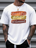 Men's T-Shirt Thankful Grateful Blessed Autumn Colors With Handwritten Words On White T Shirt