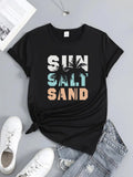 Women's T-Shirt Sun Salt Sand Bold Lettering With Ocean Wave Details Summer T Shirt