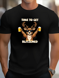 Men's T-Shirt Time To Get Blitzened Cartoon Reindeer Wearing Sunglasses Holding Beer Mugs