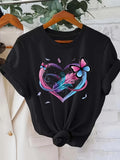 Women's T-Shirt Colorful Neon Heart With Feather And Flying Butterfly