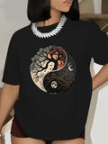 Women's T-Shirt Intricate Yin Yang With Trees Under Sun And Moon Symbol