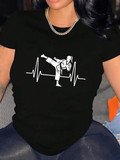 Women's T-Shirt Heartbeat Line With Martial Artist Performing High Kick