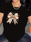 Women's T-Shirt Golden Stars With Vintage Patterned Ribbon Bowknot