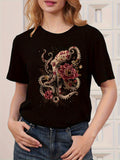 Women's T-Shirt Elegant Octopus With Bright Blossoms And Flowing Tentacles Surrounded By Flowers Octopus