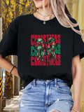 Women's T-Shirt Christmas Pattern With Green Red Festive Ribbon Bow
