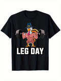Men's T-Shirt Leg Day Cartoon Muscular Turkey Lifting Dumbbells With Black Hat