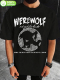 Men's T-Shirt Werewolf Nightclub Full Moon With Dark Shadowed Forest Wolf