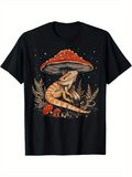 Men's T-Shirt Enchanted Retro Forest With Mushrooms Ferns And Resting Lizard