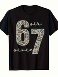 Men's T-Shirt Camouflage Pattern Number With Playful Handwritten Letters Shirt