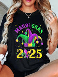 Women's T-Shirt Mardi Gras Colorful Confetti Numbers With Festive Crown Hat