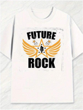 Men's T-Shirt Future Rock Golden Wings With Shining Star And Electric Guitar Symbol