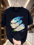 Men's T-Shirt Colorful Painted Strokes With Artistic Texture Over Black T Shirt