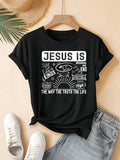 Women's T-Shirt Jesus Is Sun Rays With Faith Symbols Among Inspirational Lettering Graphic
