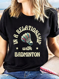 Women's T-Shirt In A Relationship With Badminton Shuttlecock Surrounded By Decorative Stars Graphic