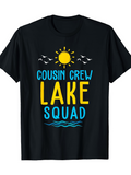 Men's T-Shirt Cousin Crew Lake Squad Bright Sun And Flying Birds With Gentle Waves