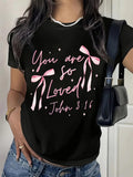 Women's T-Shirt You Are So Loved With Pink Ribbon Accents And Sparkling Script Text