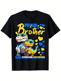 Men's T-Shirt Proud Brother Playful Cartoon Dinosaurs With Blue And Yellow Hearts T Shirt