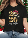 Women's T-Shirt Happy New Year Golden Numbers And Festive Disco Ball 2026