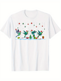 Men's T-Shirt Festive Christmas Birds Dancing Among Hanging Ornaments On Snowy Ground