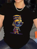 Women's T-Shirt Cartoon Egyptian Pharaoh With Sunglasses And Decorative Royal Attire