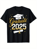 Men's T-Shirt Graduate 2025 Golden Stars With Graduation Cap And Diploma