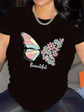 Women's T-Shirt Beautiful Pastel Wings And Blooming Flowers Butterfly