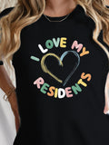 Women's T-Shirt Colorful Chalk Heart Surrounded By Playful Pastel Bubble Letters Residents