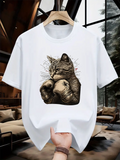 Men's T-Shirt Fierce Attitude With Boxing Gloves On Relaxed Playful Cat