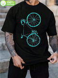 Men's T-Shirt Retro Neon Blue Outline Bicycle Against Deep Black Fabric Bicycle