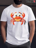 Men's T-Shirt Playful Cartoon Style Vibrant Red Orange Happy Smiling Crab Design Crab